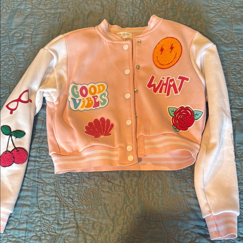 Kids Pink and White Jacket with Fun Patches